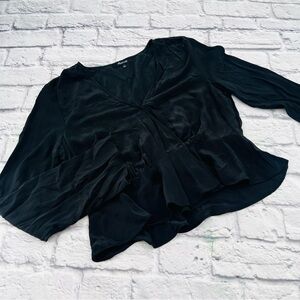 Madewell Wrap Front Peplum Blouse Size 2 Black Long Sleeve Dressy Casual Top